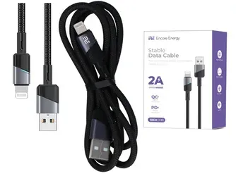Kabel Encore Energy USB-A Lightning QC PD pro nabíjení a přenos dat 100 cm pletený černý EE101-L