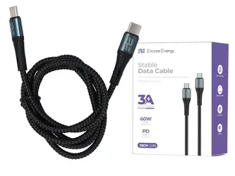 Kabel Encore Energy USB-C x2 3A QC PD 60W pro nabíjení a přenos dat 100 cm tkaný černý EE103-CC