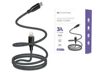 Magnetický kabel Encore Energy USB-C Lightning QC PD 3A 27W pro nabíjení a přenos dat 100 cm pletený černo-bílý EE126-CL