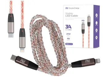Podsvícený kabel Encore Energy RGB USB-C Lightning kabel QC PD 3A 27W pro nabíjení a přenos dat 100 cm EE130-CL