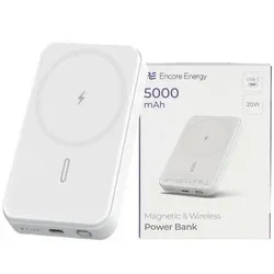 Powerbanka Encore Energy 5000 mAh s bezdrátovým nabíjením MagSafe a USB-C PD 20 W, bílá, MD-5WAW