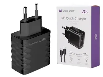 Síťová nabíječka 20W USB-C QC PD + kabel USB-C 200 cm Encore Energy MD-202mC