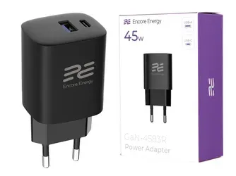 Síťová nabíječka Encore Energy GaN QC 4.0 PD 3.0 USB-A USB-C 45W GaN-4583R