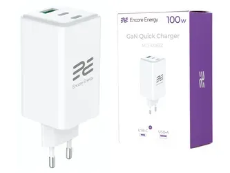 Síťová nabíječka Encore Energy GaN QC PD 1x USB-A 30W 2x USB-C 100W MD-10083Z