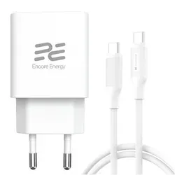 Síťová nabíječka Encore Energy GaN QC PD USB-A 18W USB-C 25W MD-2583R + kabel 2x USB-C 100cm
