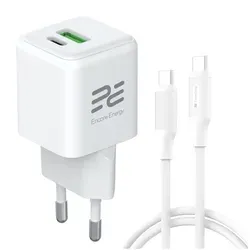 Síťová nabíječka GaN 20W USB-A USB-C QC PD Encore Energy MD-2083ZC + kabel 2x USB-C 100cm