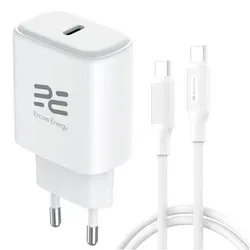 Síťová nabíječka GaN 20W USB-C QC PD Encore Energy MD-2083ZB + kabel 2x USB-C 100cm