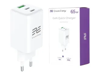 Síťová nabíječka GaN 65W USB-A + 2x USB-C QC PD Encore Energy MD-6583Z