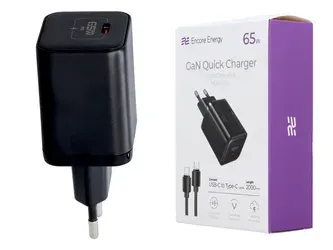Síťová nabíječka GaN 65W USB-C QC PD + kabel USB-C 200cm Encore Energy MD-652mC