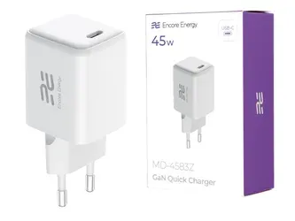 Síťová nabíječka GaN USB-C 45W QC PD Encore Energy MD-4583Z