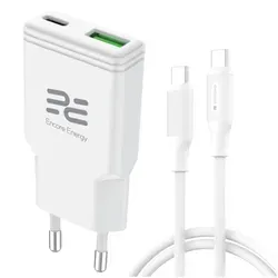 Síťová nabíječka SLIM GaN 20W USB-A USB-C QC PD Encore Energy MD-2083ZA + kabel 2x USB-C 50cm