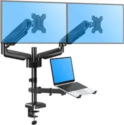 Stolní držák Triadyn TriMount na dva monitory a laptop, ergonomický nastavitelný otočný TRD-BLK-3AL-13"-32"